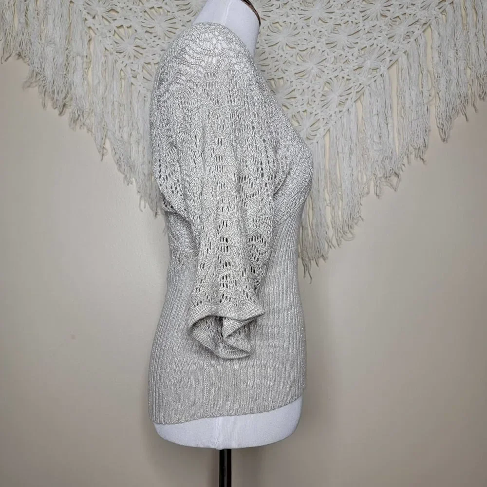 XOXO Collection Knit Metallic Sweater Tan Silver Size Small
